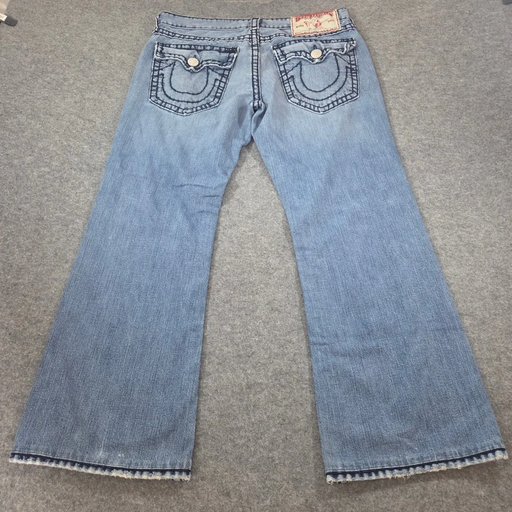True Religion Billy Super T Jeans Mens 36 Made USA Light Wash Flap Bootcut Y2K